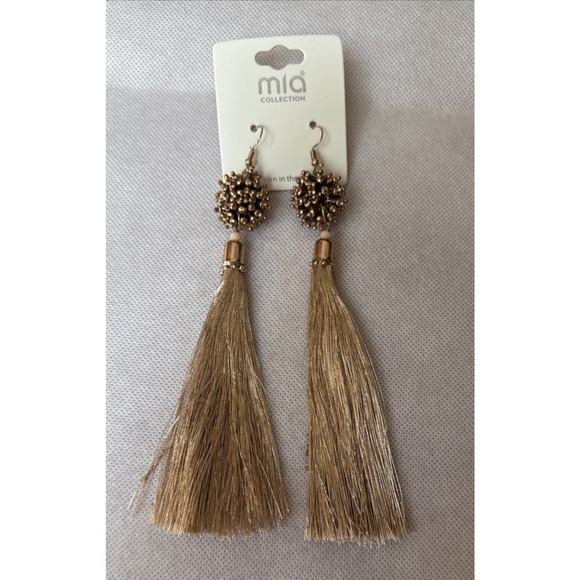 Mia Collection Wire Drop Earrings Spiky Ball Tassel Gold New - Picture 1 of 4